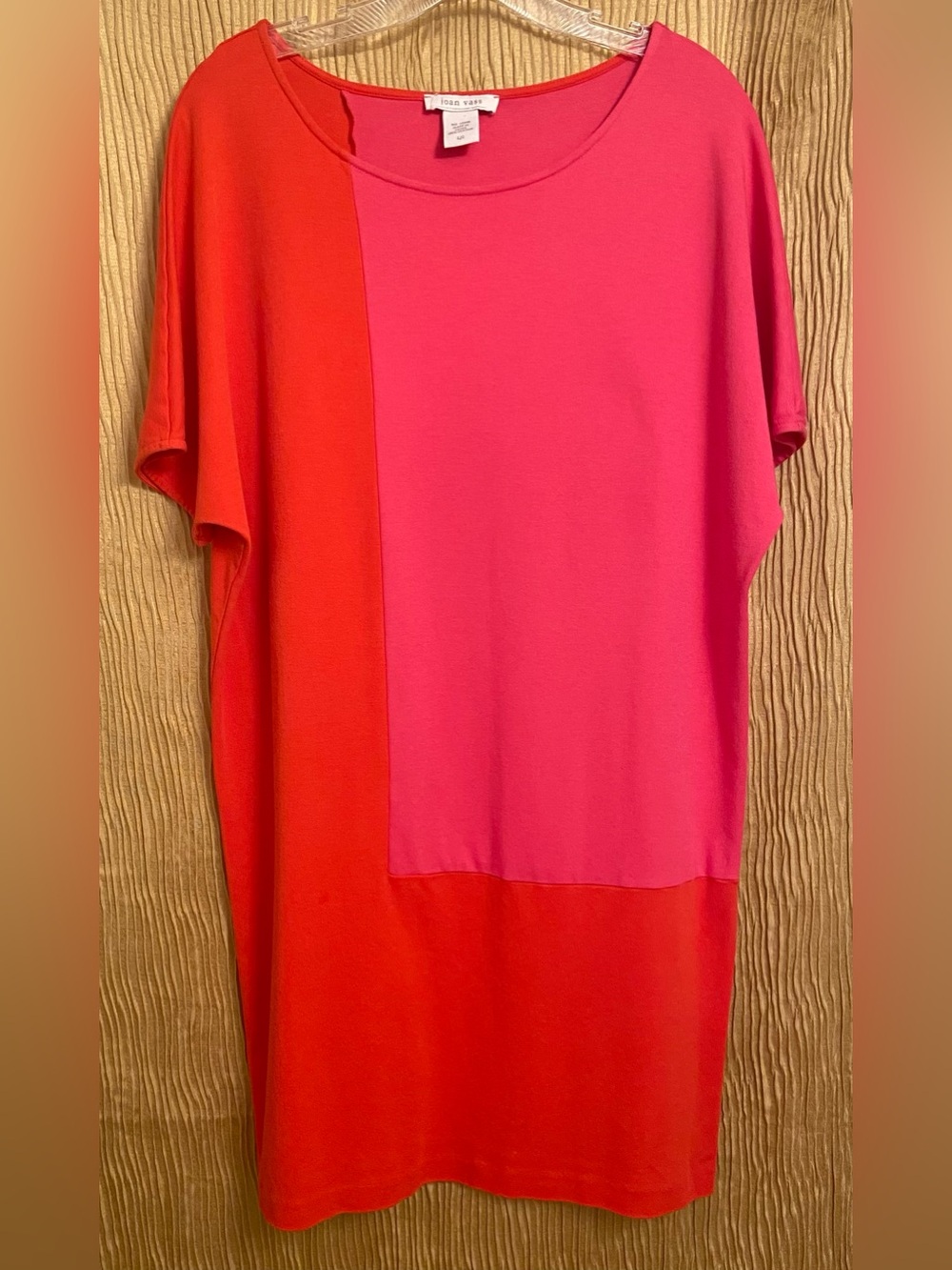 Joan Vass Colorblock Short-Sleeve Dress in Pink and Orange